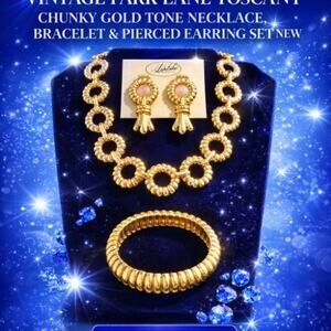 Vtg Park Lane "Tuscany" Jewelry Set Gold Tone Chunky Necklace Bracelet Earrings